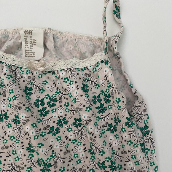 H&M Baby Girl Size 12-18 Months Floral Print Spaghetti Strap Bodysuit - Picture 4 of 4